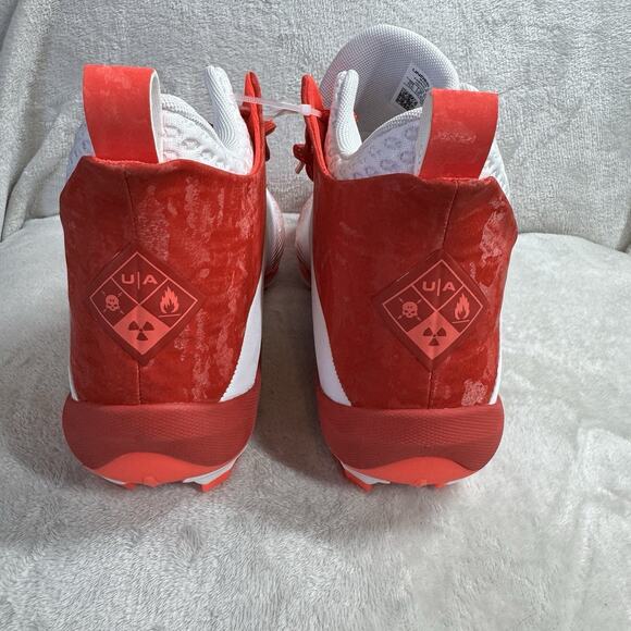 Under Armour NEW Football Cleats Mens Shoes 11.5 HAMMER 2 MC WHITE RED Logo